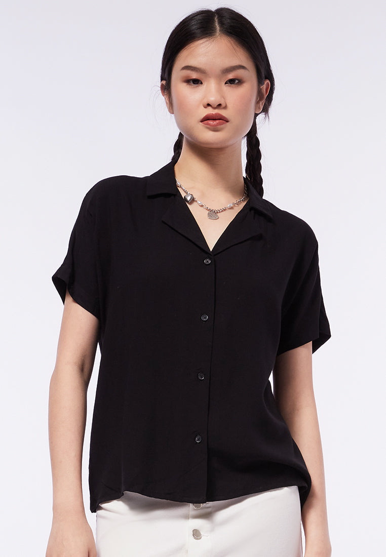 Short Sleeve Notch Collar Blouse