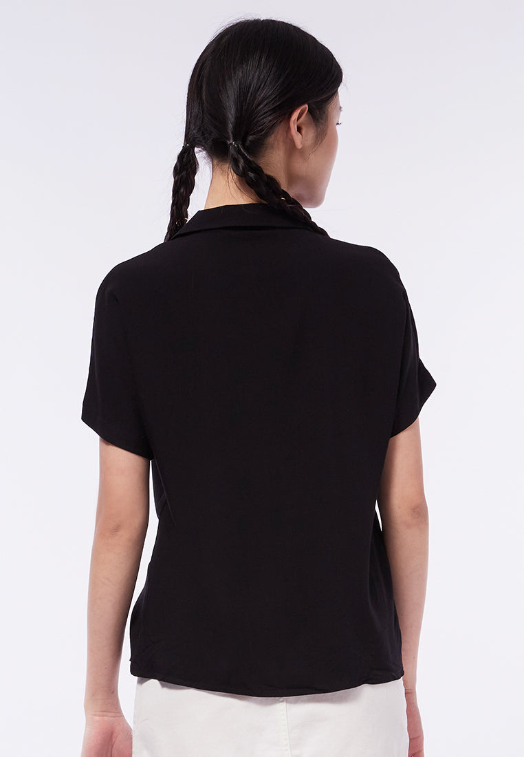 Short Sleeve Notch Collar Blouse