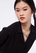 Short Sleeve Notch Collar Blouse