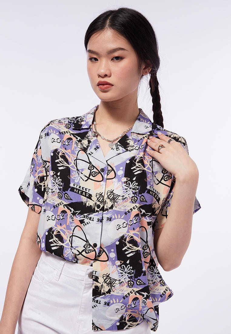 Short Sleeve Notch Collar Blouse