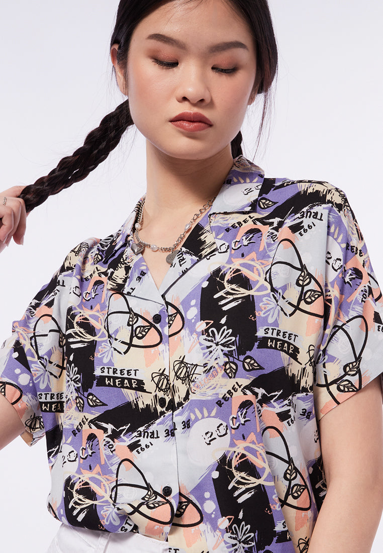 Short Sleeve Notch Collar Blouse