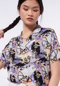 Short Sleeve Notch Collar Blouse
