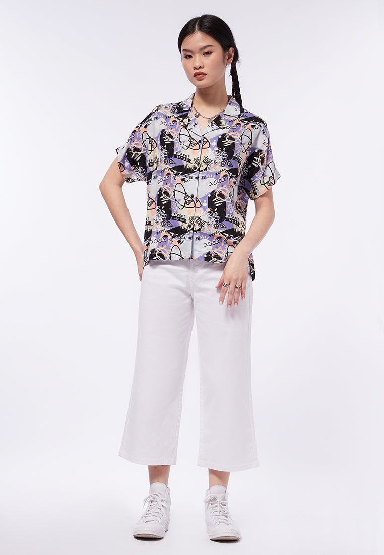 Short Sleeve Notch Collar Blouse