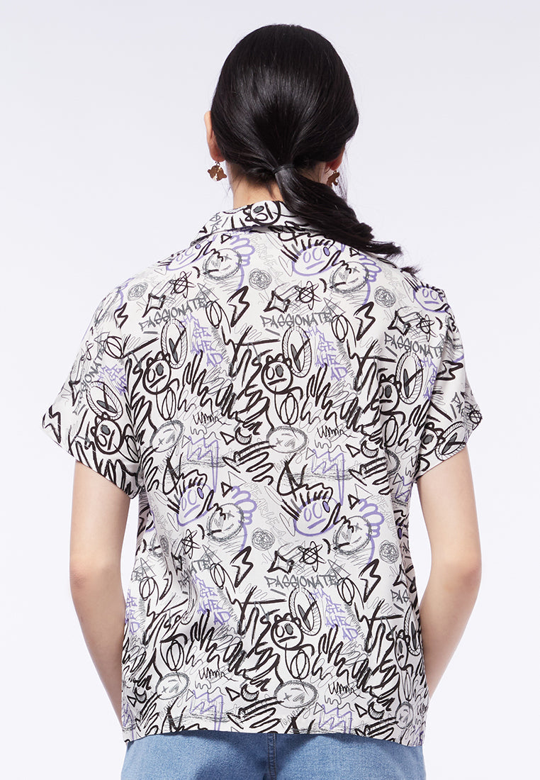 Short Sleeve Notch Collar Blouse