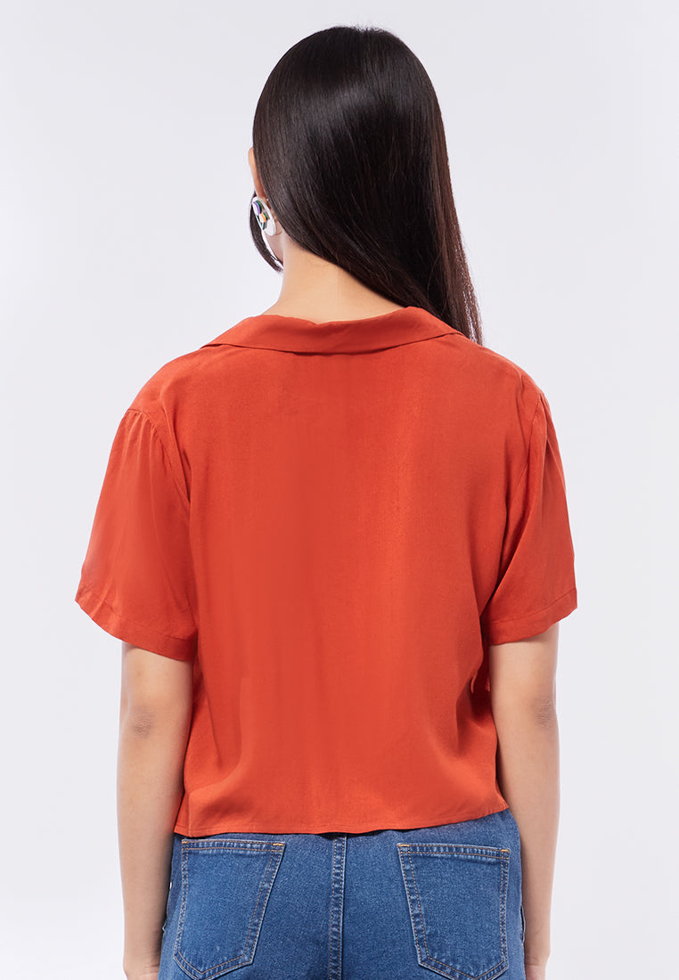 Short Sleeve Blouse with Front Tie
