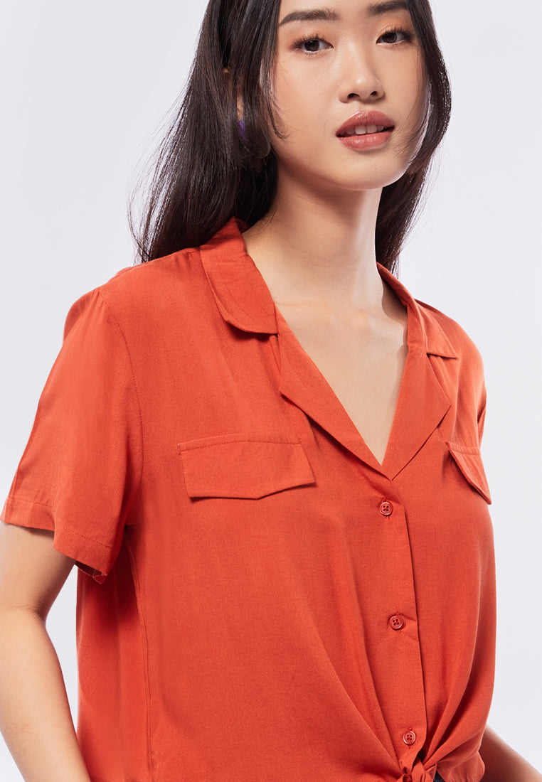 Short Sleeve Blouse with Front Tie