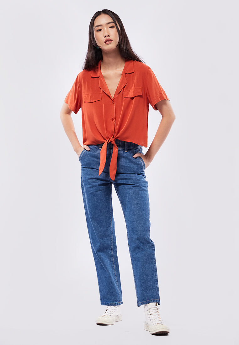 Short Sleeve Blouse with Front Tie