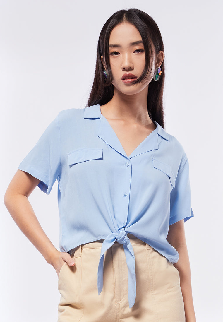 Short Sleeve Blouse with Front Tie