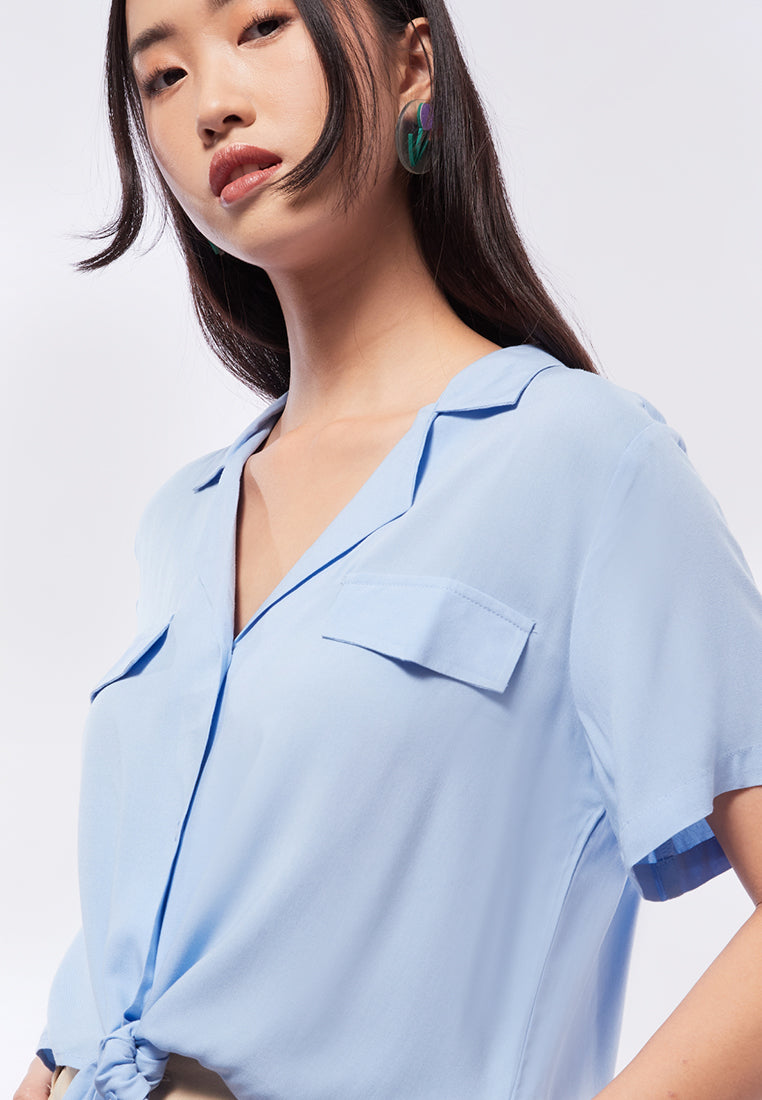 Short Sleeve Blouse with Front Tie