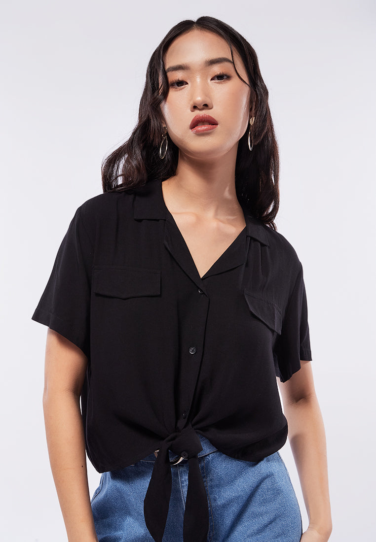 Short Sleeve Blouse with Front Tie