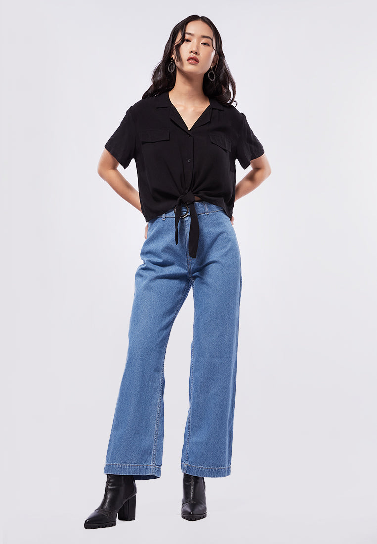 Short Sleeve Blouse with Front Tie