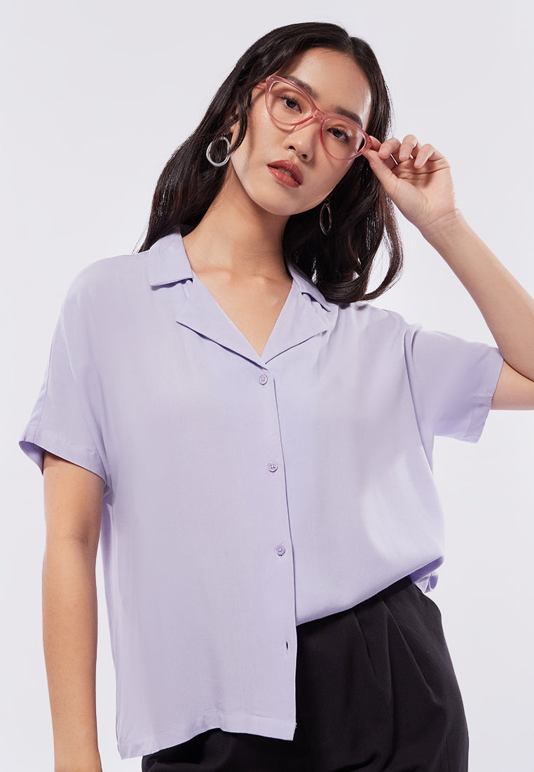 Notch Collar Short Sleeve Blouse