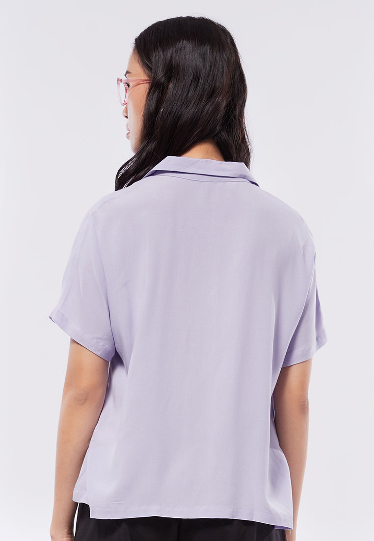 Notch Collar Short Sleeve Blouse