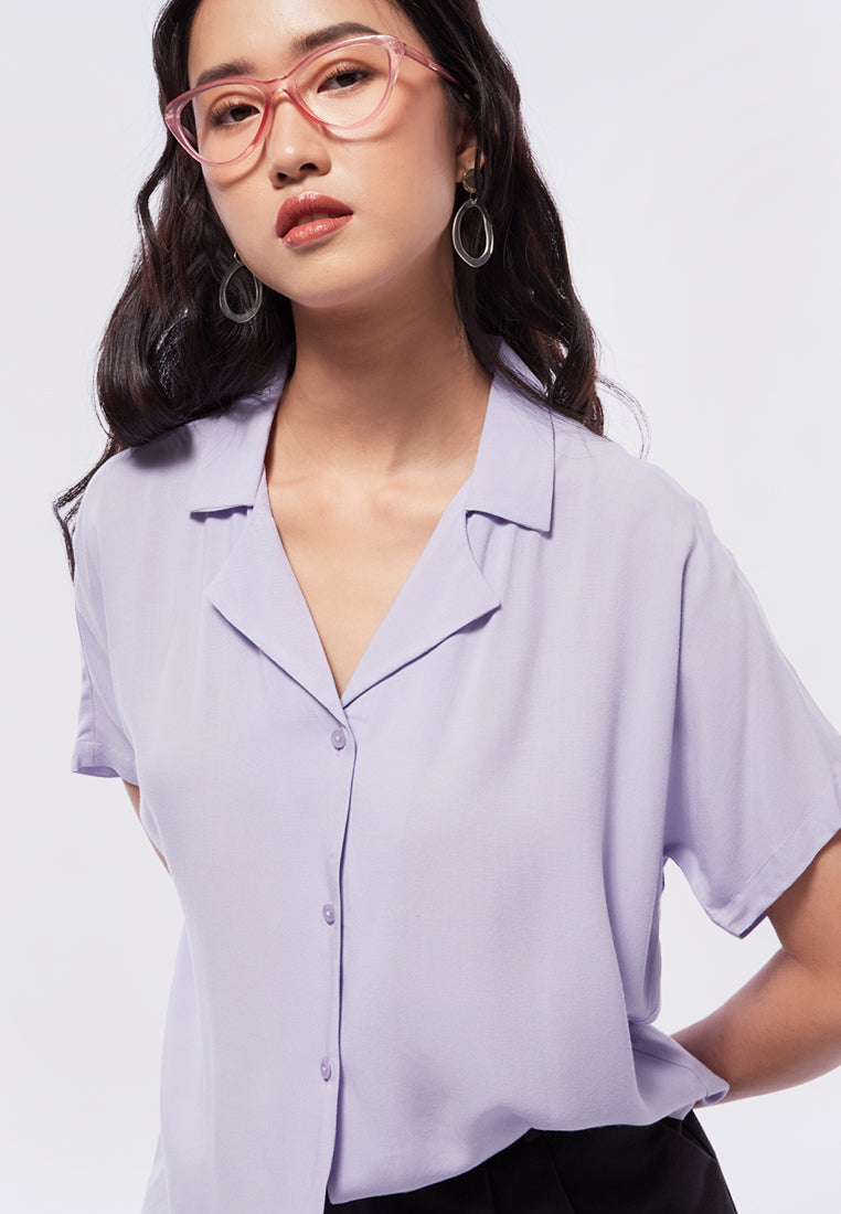 Notch Collar Short Sleeve Blouse