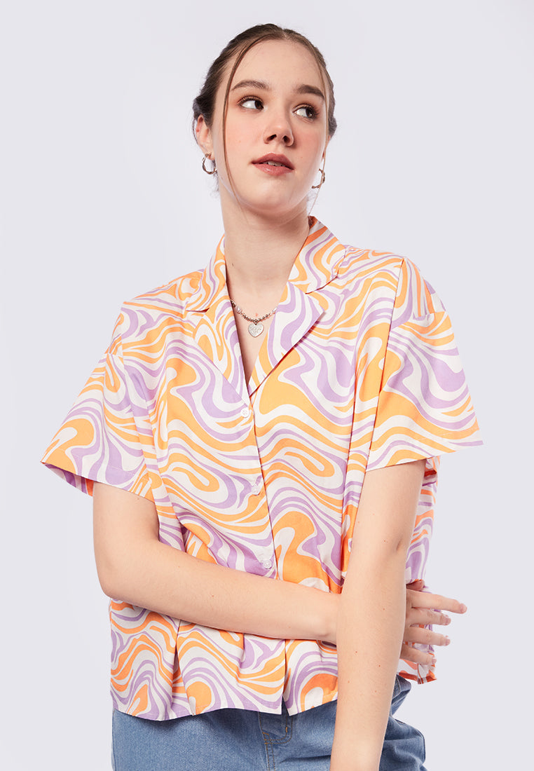 Notch Collar Short Sleeve Blouse