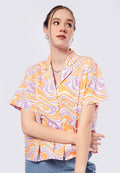 Notch Collar Short Sleeve Blouse