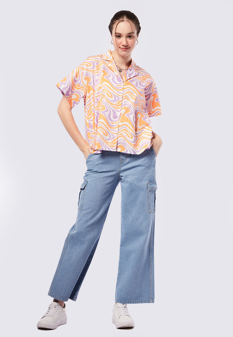 Notch Collar Short Sleeve Blouse