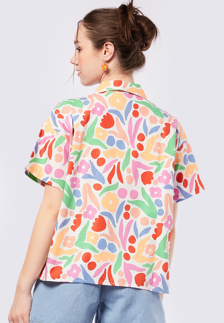 Notch Collar Short Sleeve Blouse