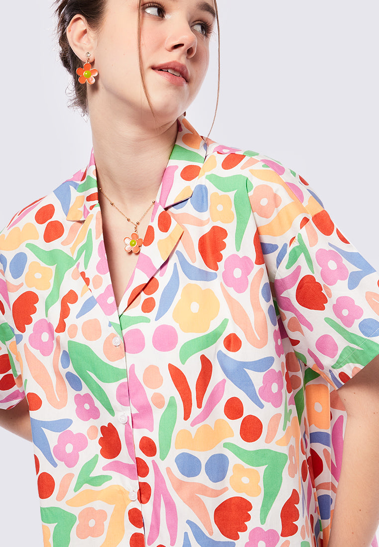 Notch Collar Short Sleeve Blouse