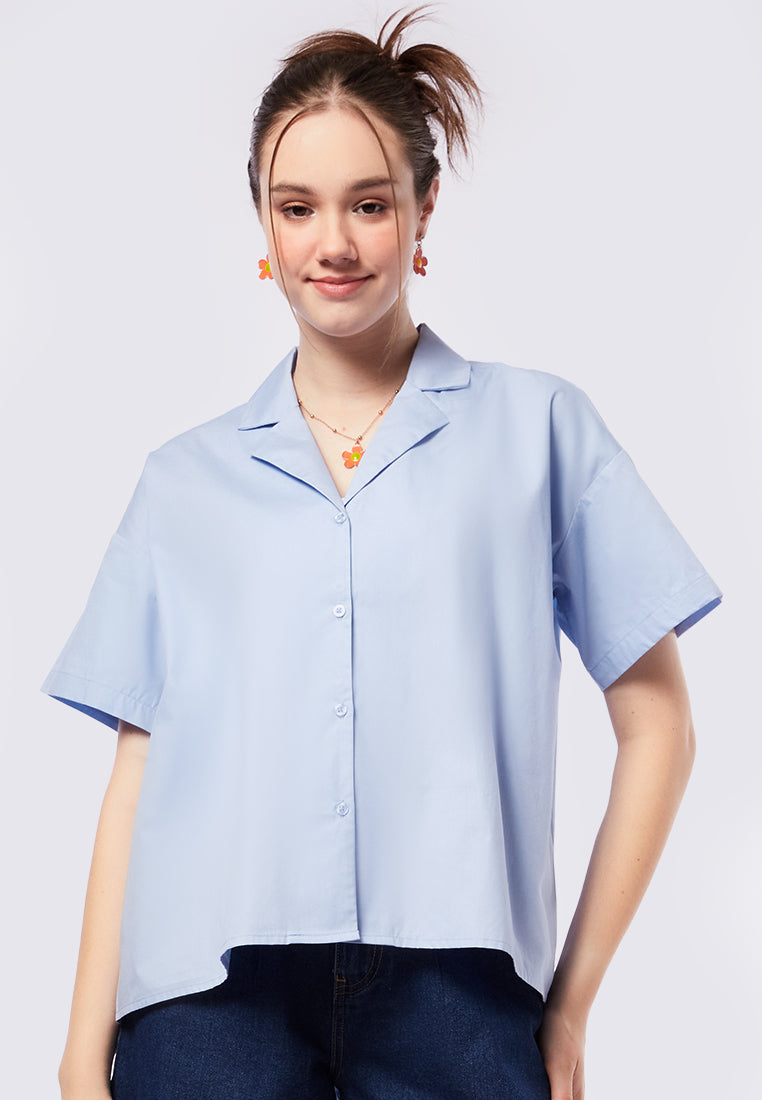 Notch Collar Short Sleeve Blouse