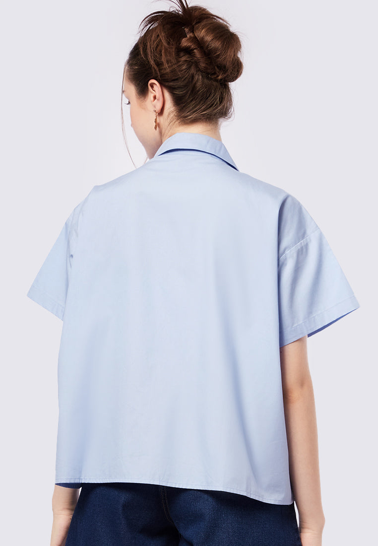 Notch Collar Short Sleeve Blouse