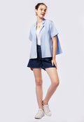 Notch Collar Short Sleeve Blouse