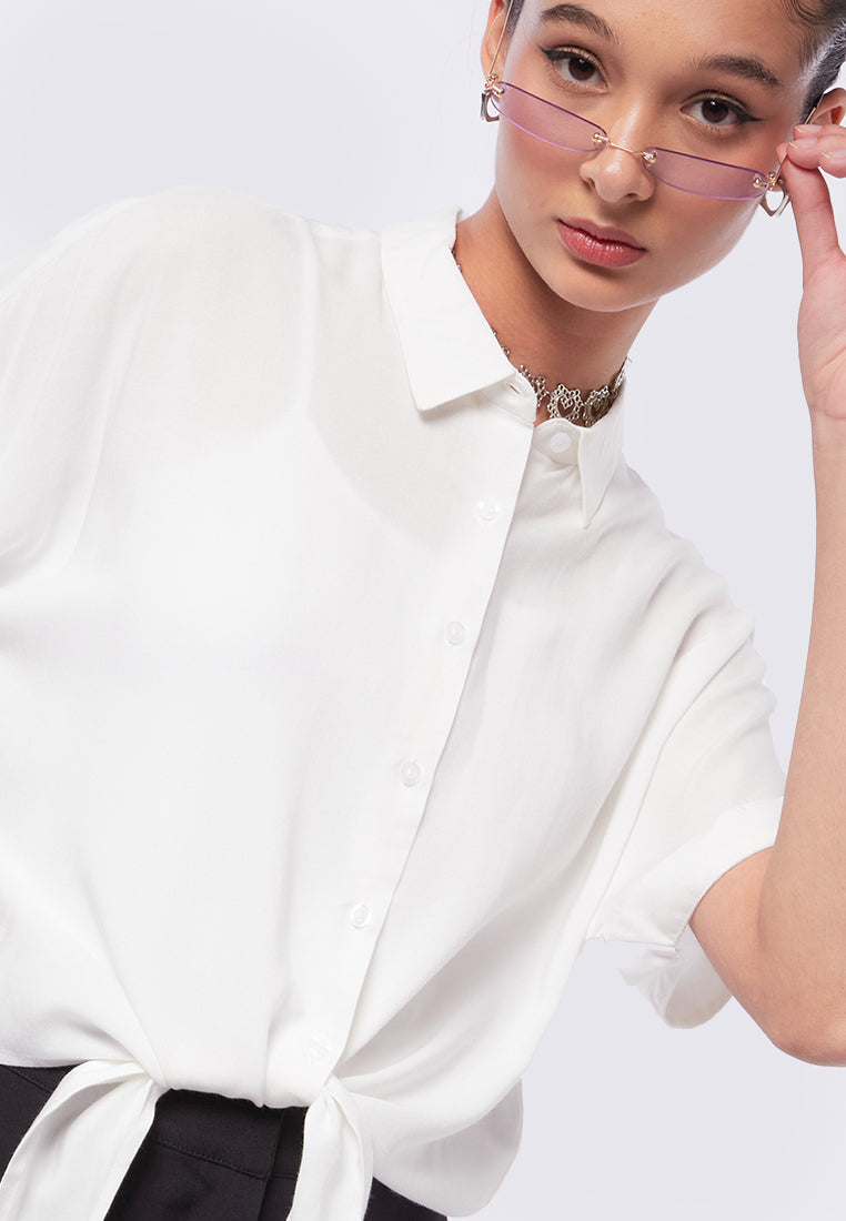Front Knot Batwing Blouse