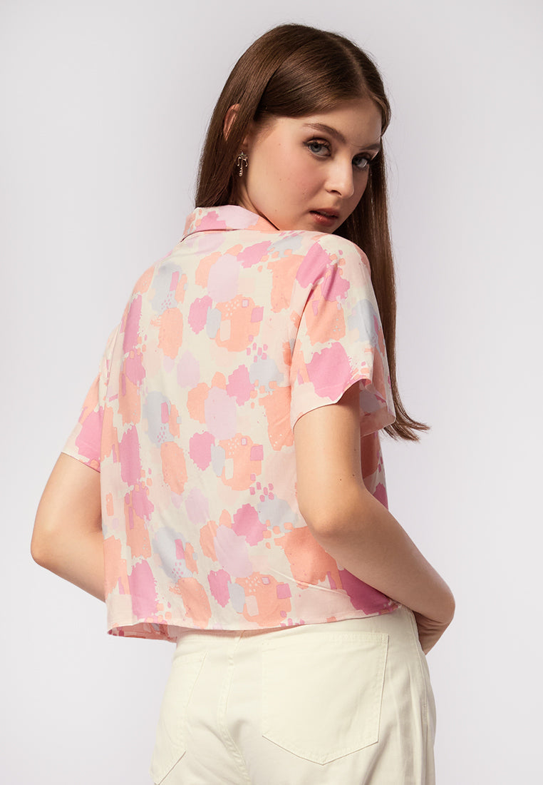 Printed Blouse with Front Tie