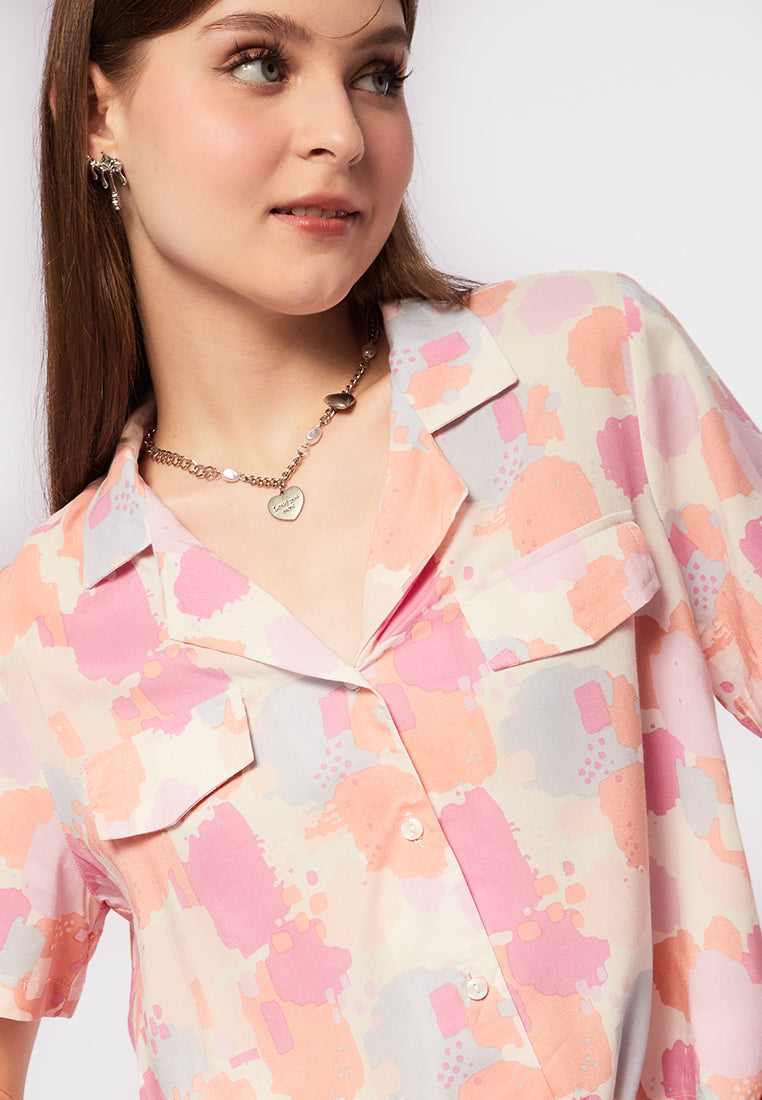 Printed Blouse with Front Tie
