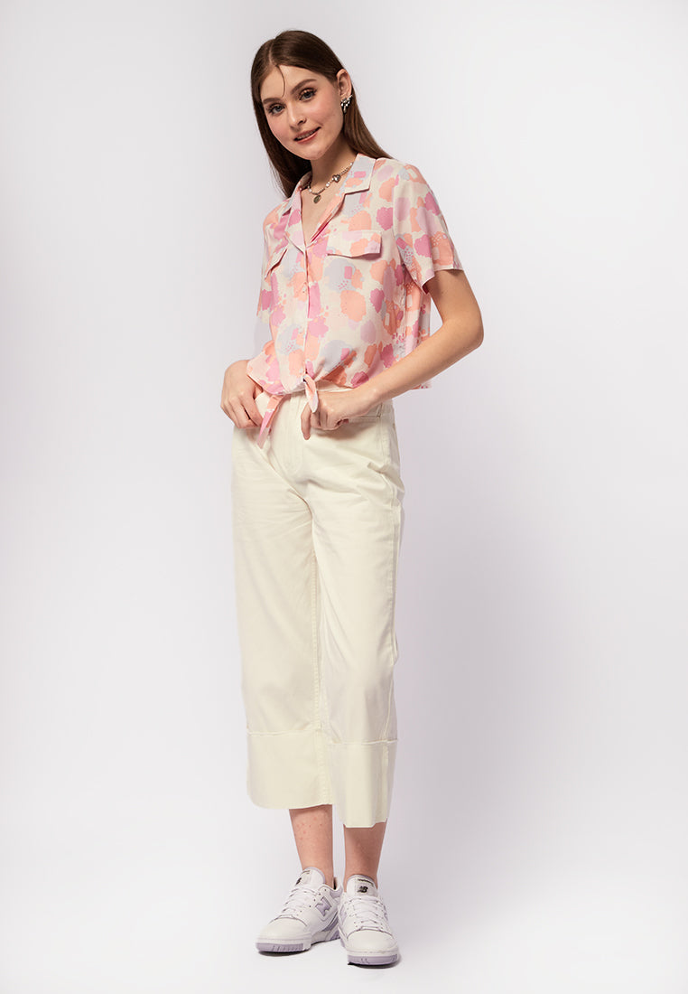 Printed Blouse with Front Tie