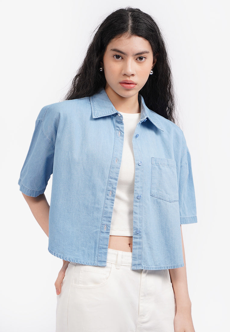 Short Sleeve Chambray Shirt L.Blue