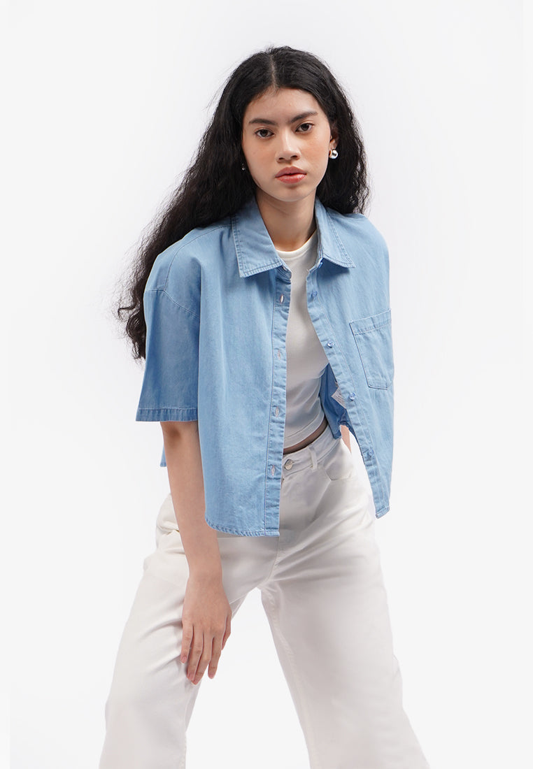 Short Sleeve Chambray Shirt L.Blue