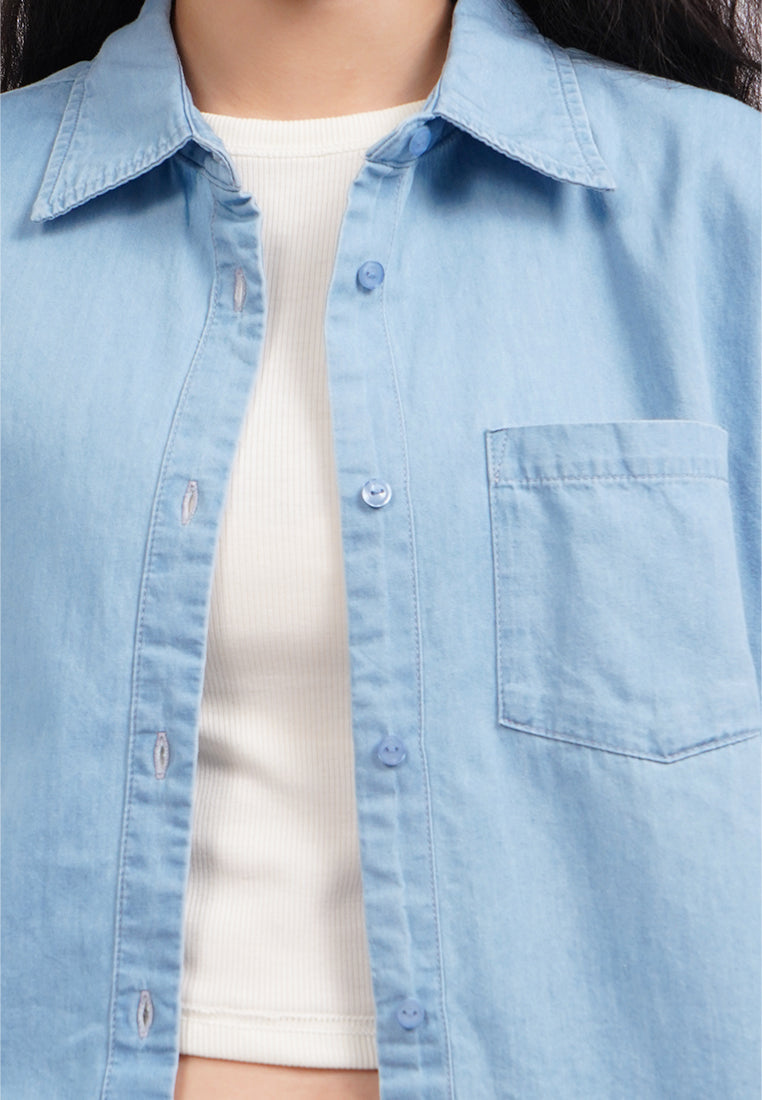 Short Sleeve Chambray Shirt L.Blue