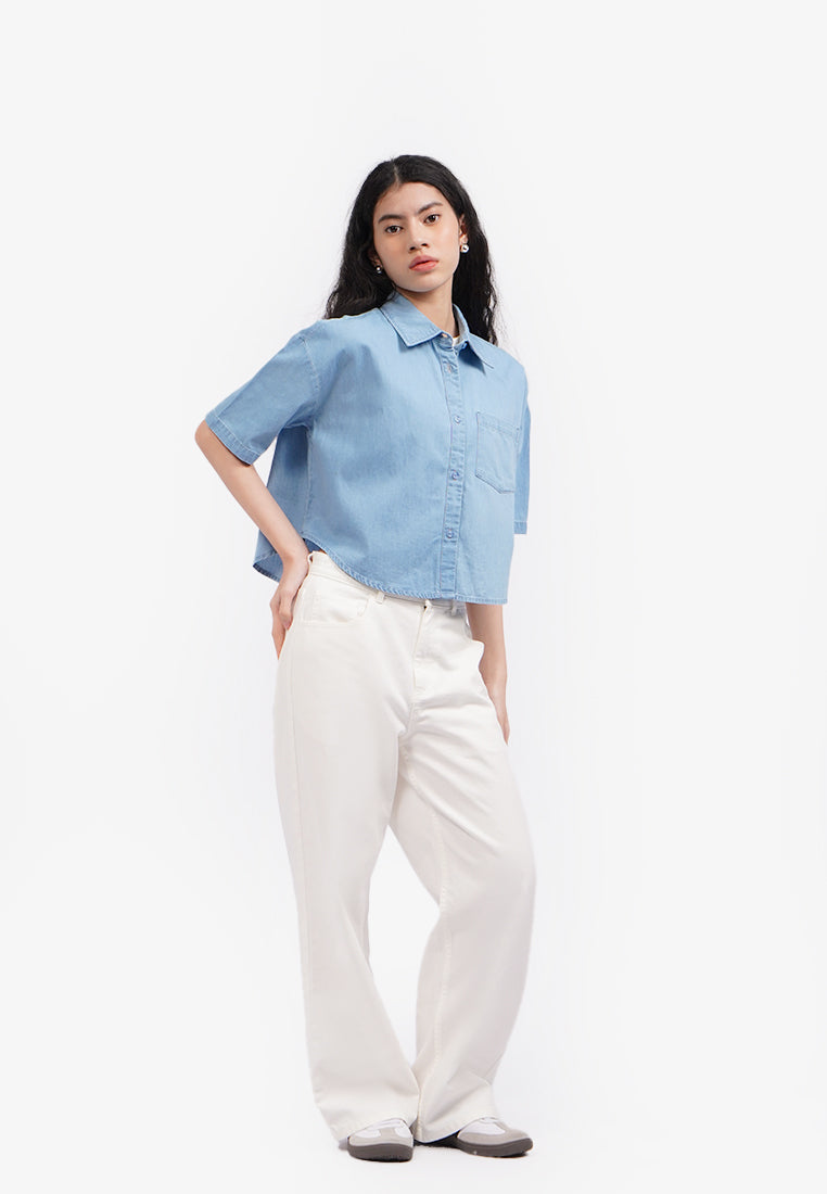 Short Sleeve Chambray Shirt L.Blue