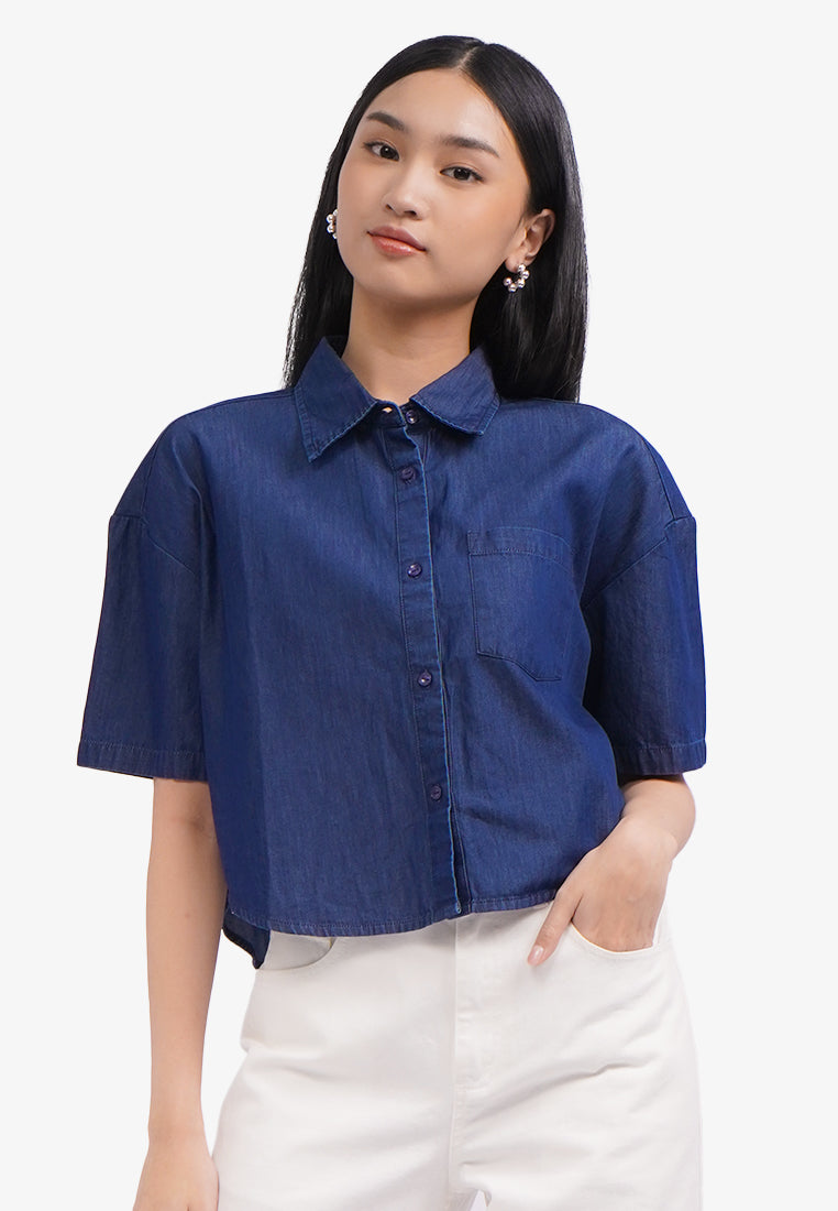 Short Sleeve Chambray Shirt Navy