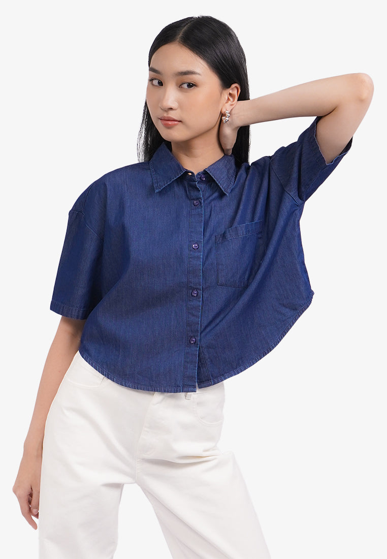 Short Sleeve Chambray Shirt Navy