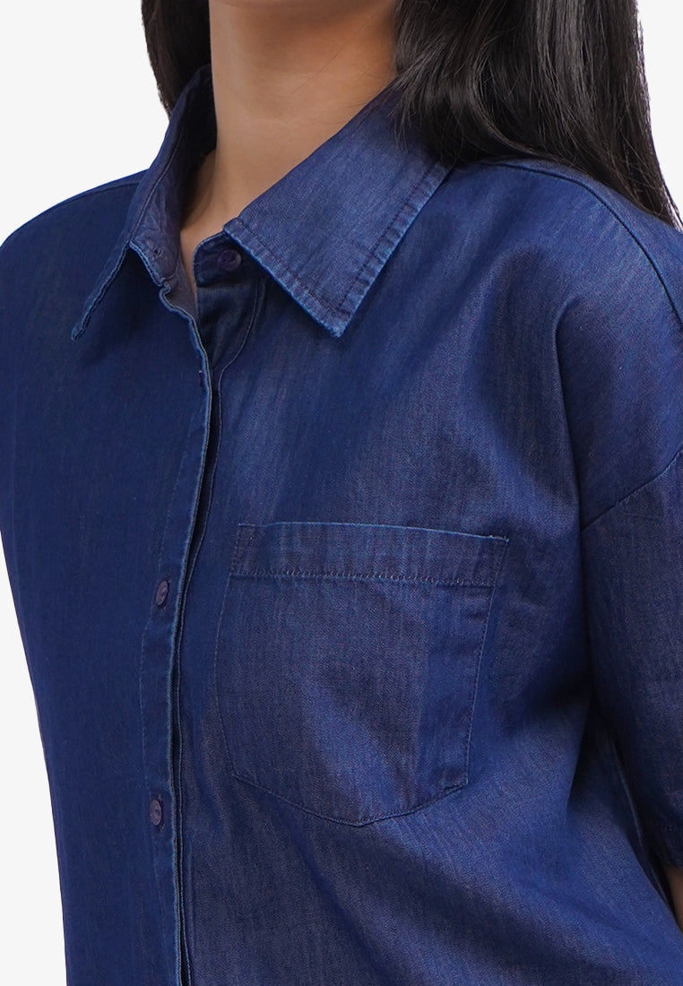 Short Sleeve Chambray Shirt Navy