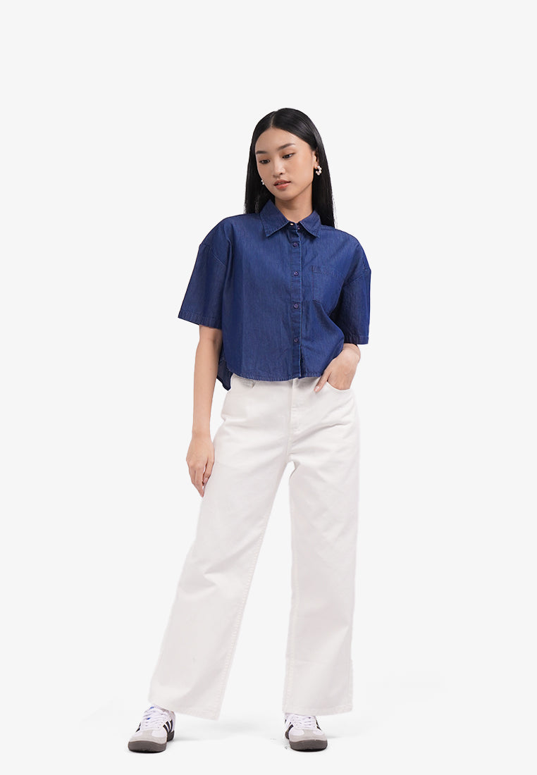 Short Sleeve Chambray Shirt Navy