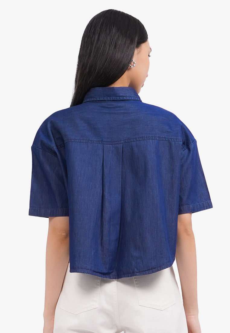 Short Sleeve Chambray Shirt Navy