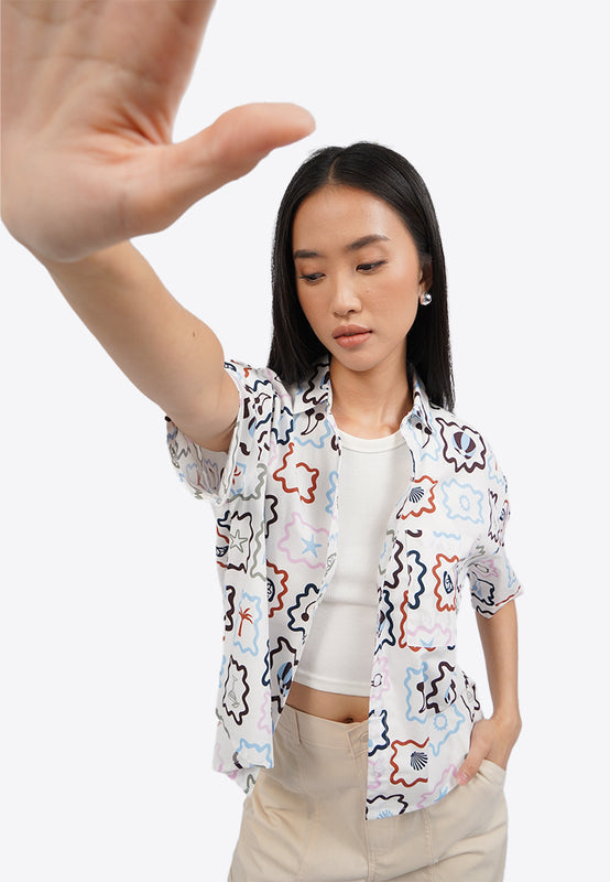 Printed Short Sleeve Blouse with Pocket