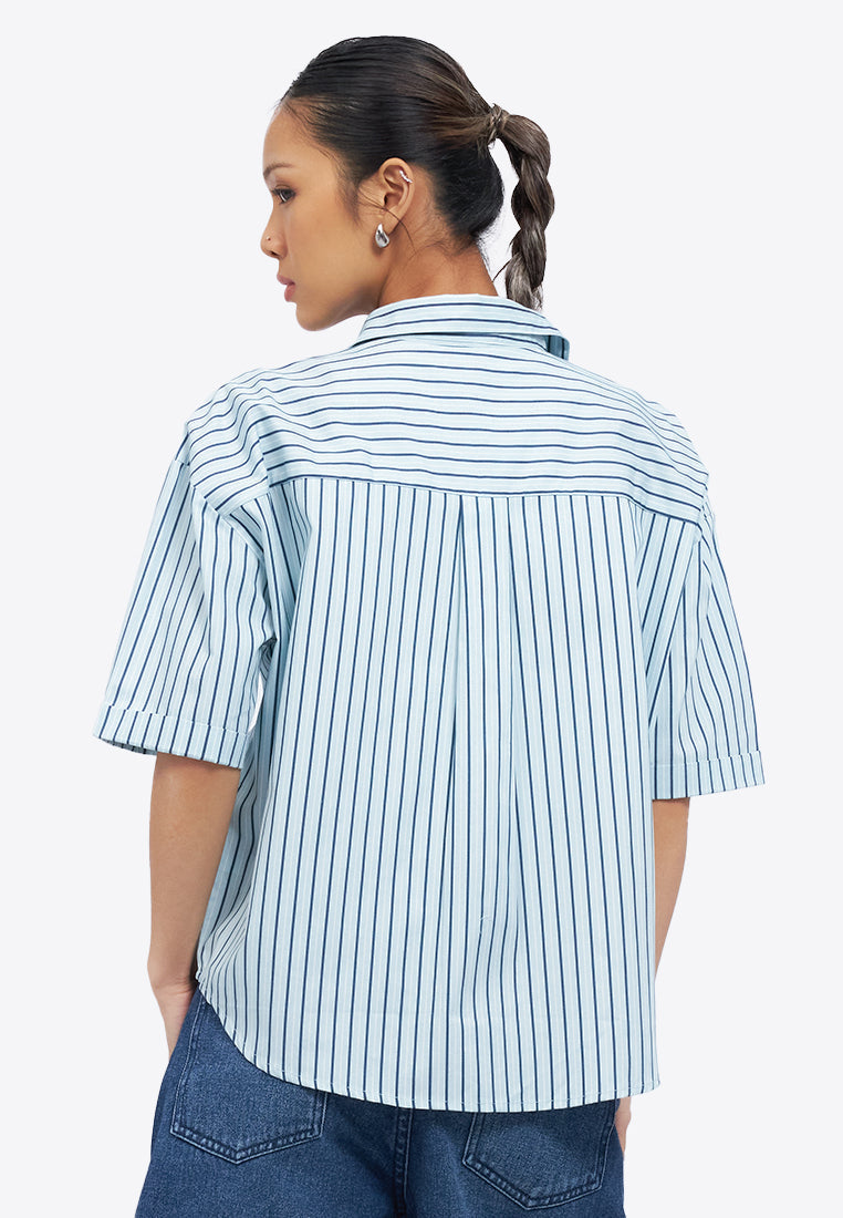 Stripes V-Neck Drop Shoulder Shirt
