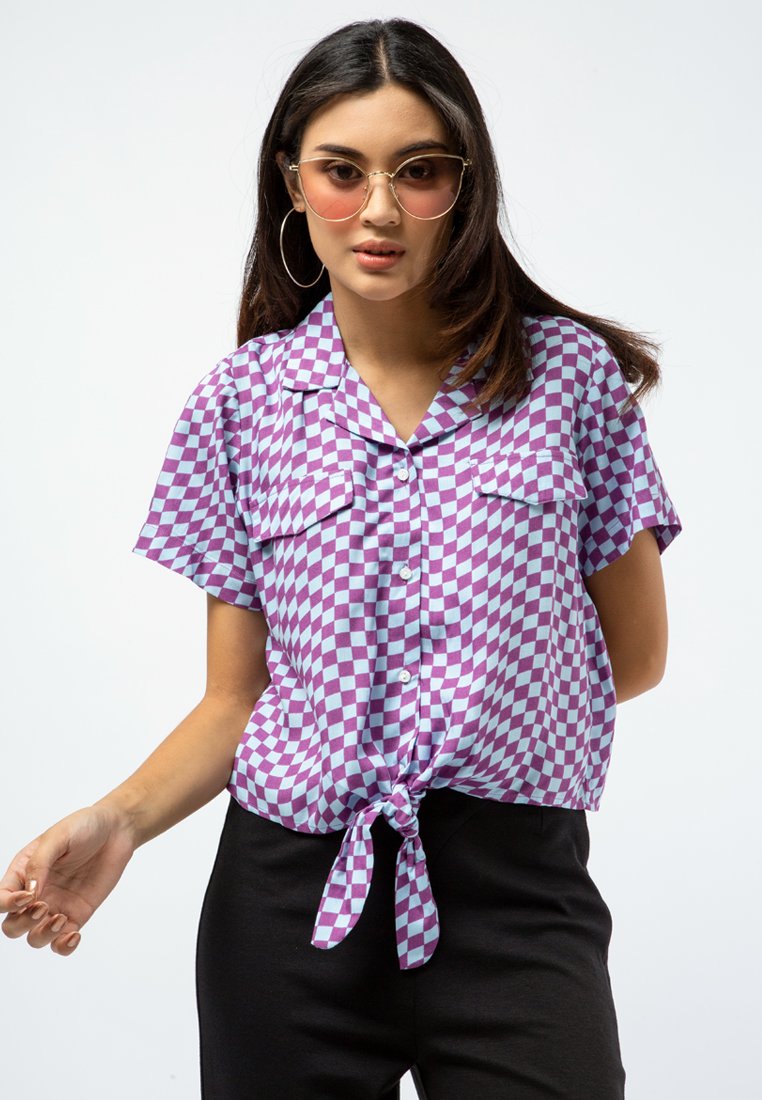 Printed Blouse with Front Tie
