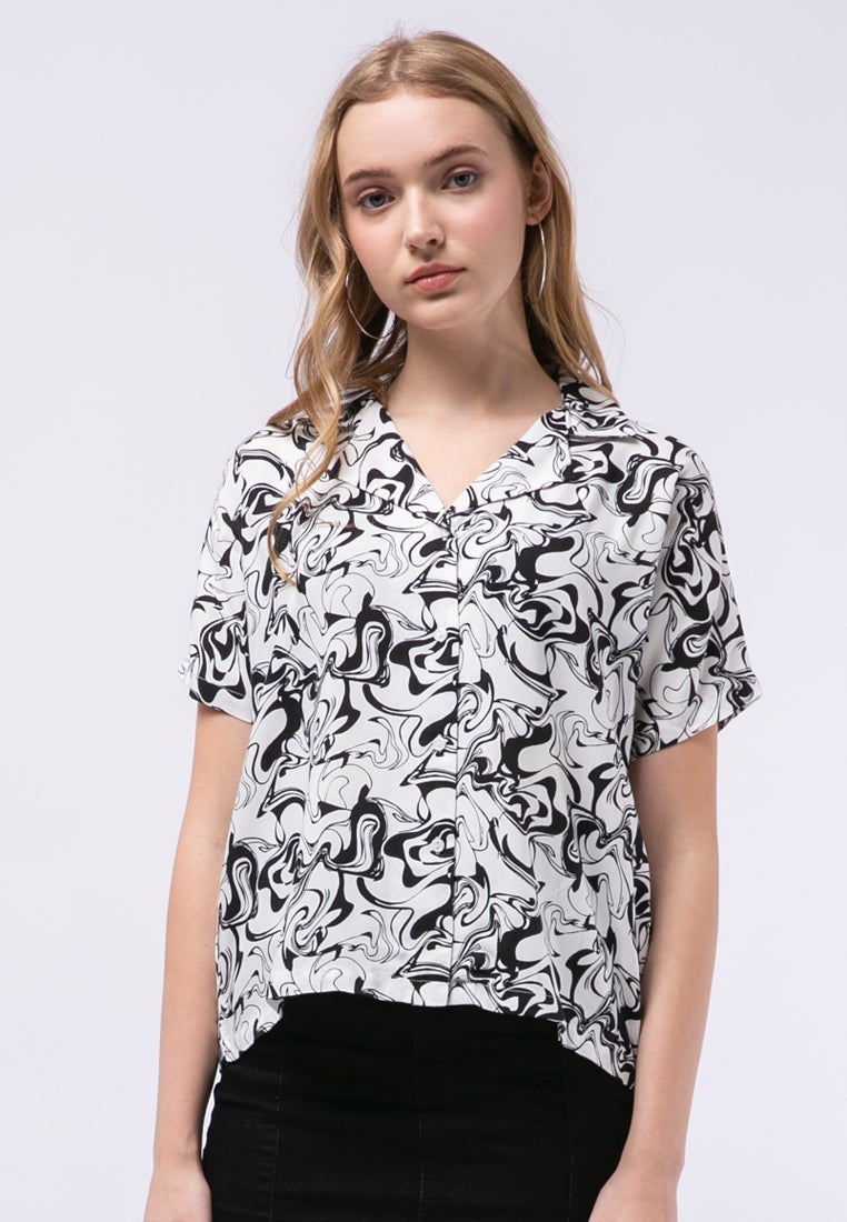 Printed Notch Collar Shirt