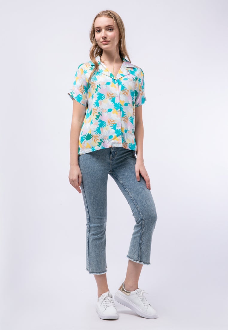 Printed Notch Collar Shirt
