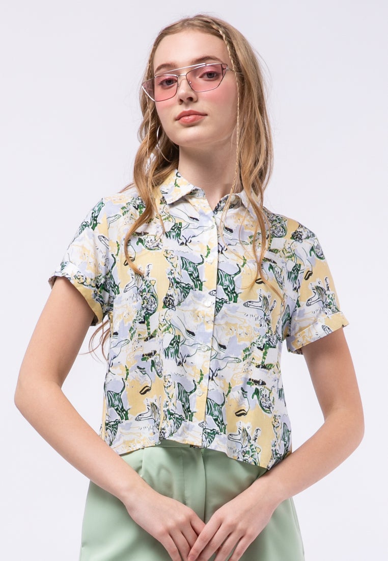 Short Sleeve Printed Crop Shirt