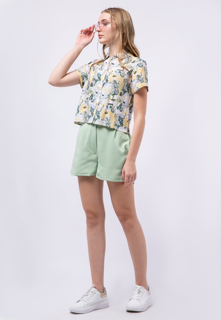 Short Sleeve Printed Crop Shirt