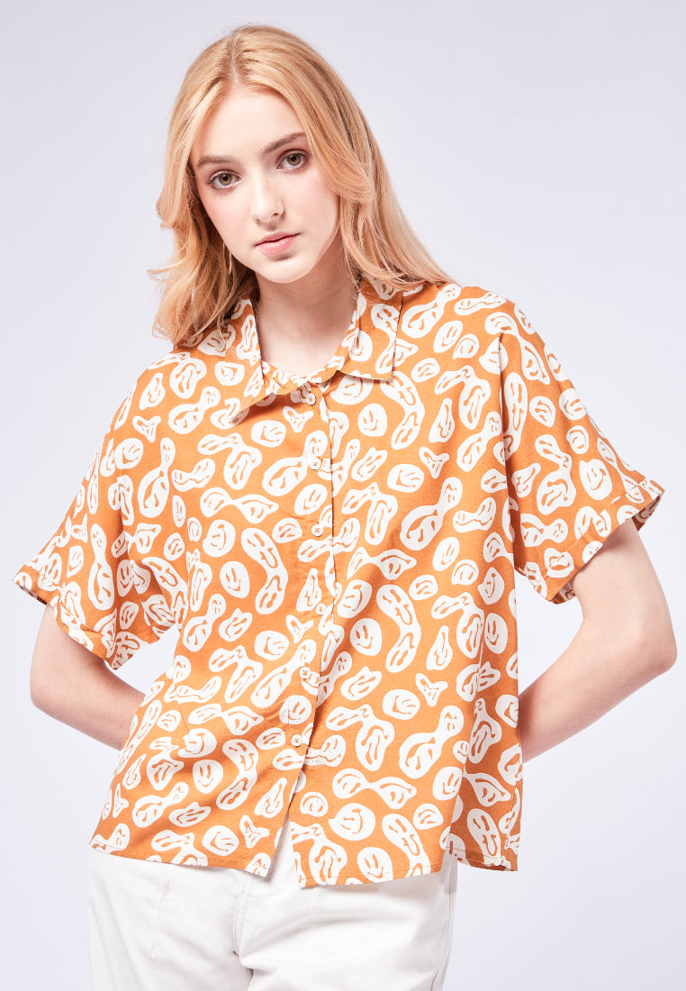 Printed Crop Short Sleeve Blouse