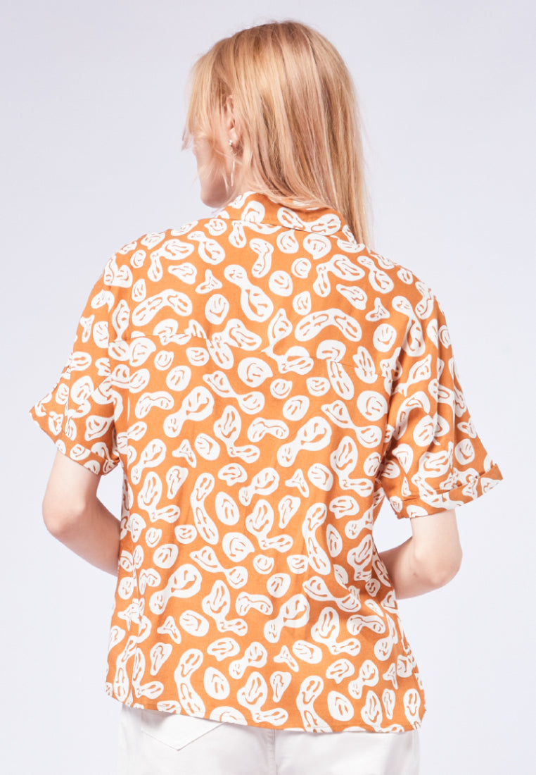 Printed Crop Short Sleeve Blouse