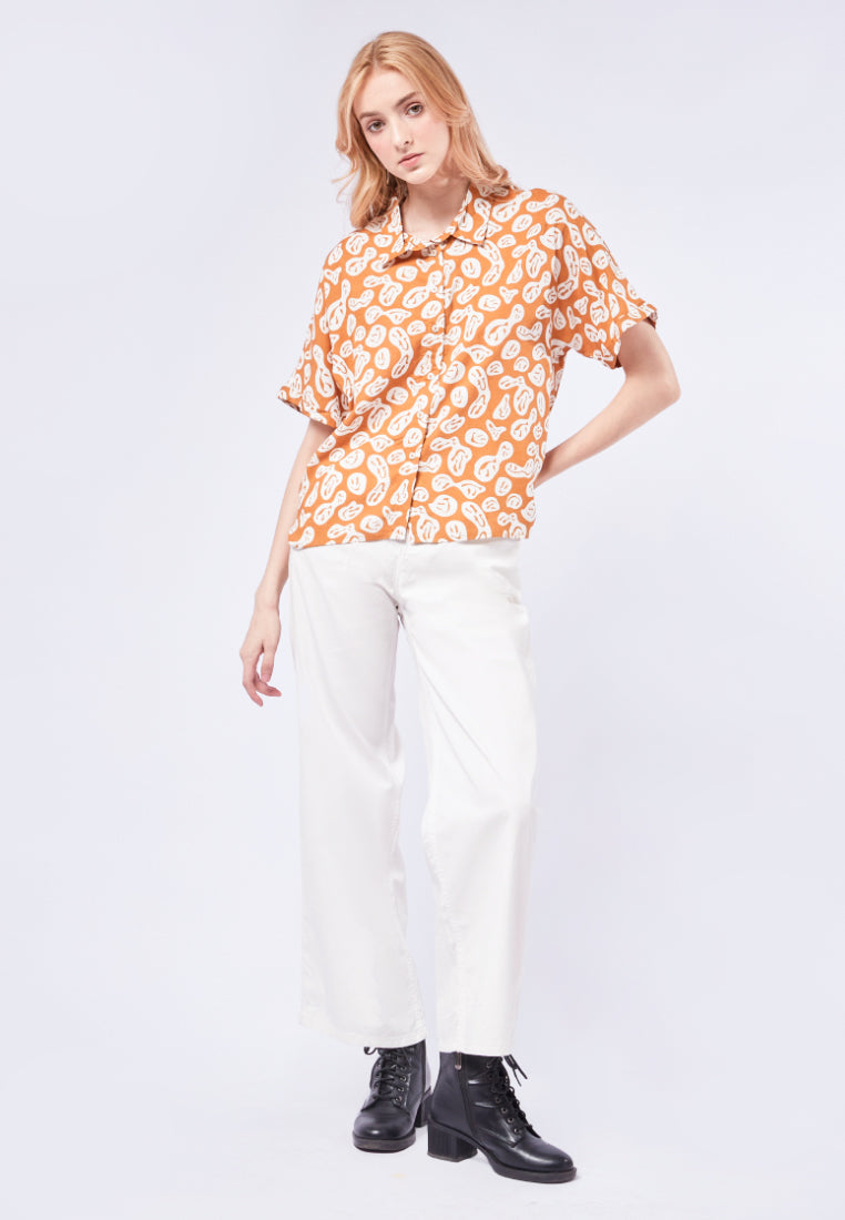 Printed Crop Short Sleeve Blouse