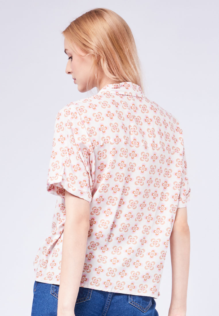 Printed Crop Short Sleeve Blouse